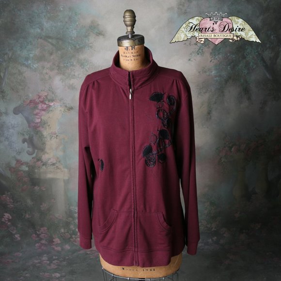 Artisans Apparel Jacket Maroon Black Embroidery LG - Picture 1 of 11